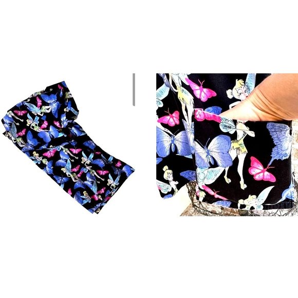 Disney Tinkerbell Scrub Top Medium  Blue Butterflies RN Nurse Vet Tech C… - Picture 10 of 12